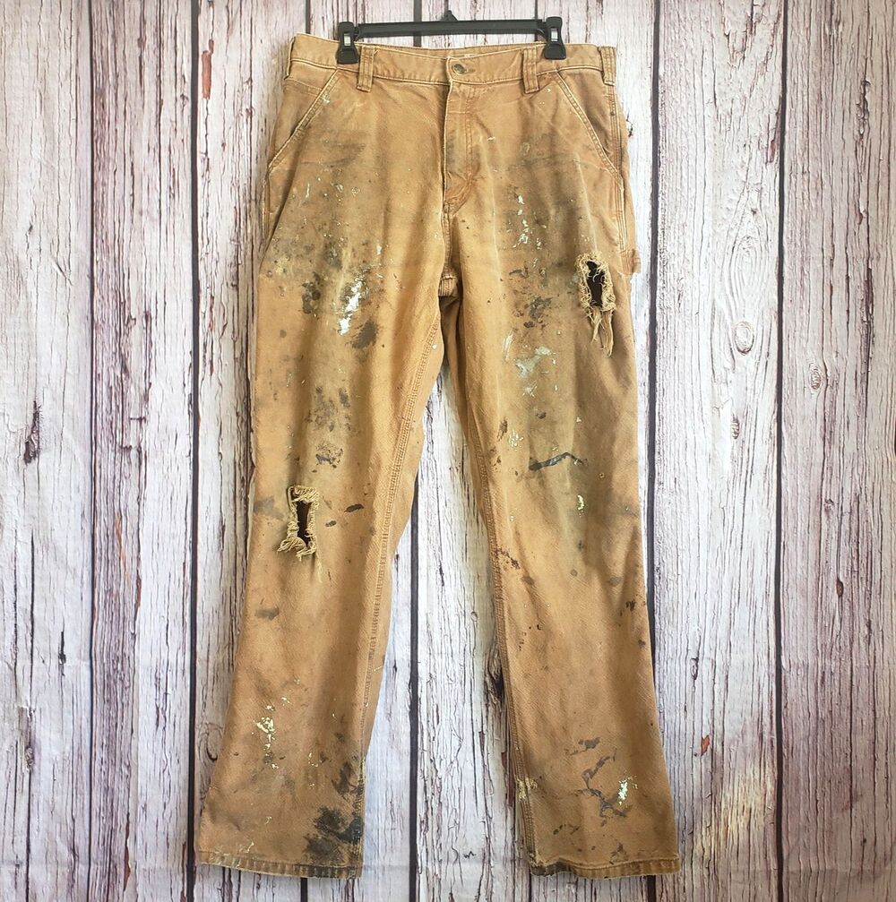Carhartt 34x34 Relaxed Fit Work Pants Rugged Flex Canvas Thrashed Stretch